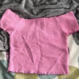 Kendall + Kylie pink cropped off-the shoulder tee